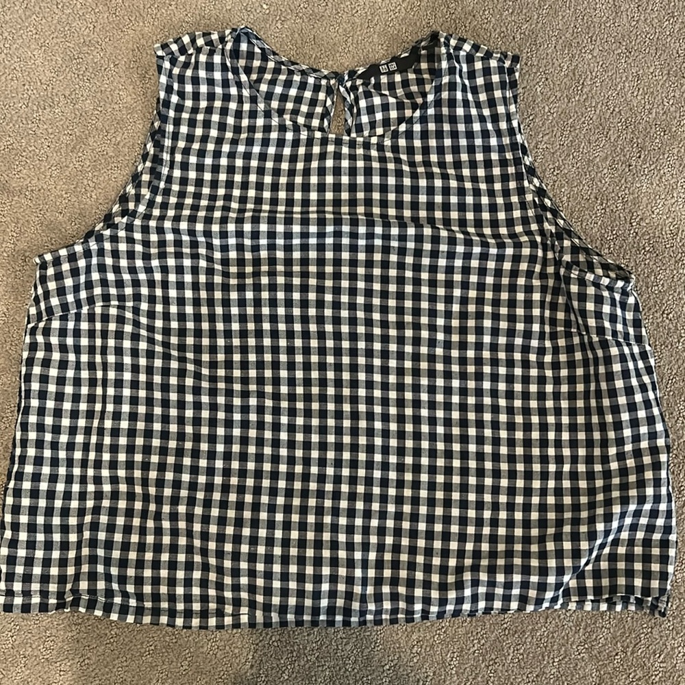 Cotton/linen/viscose gingham cropped tank